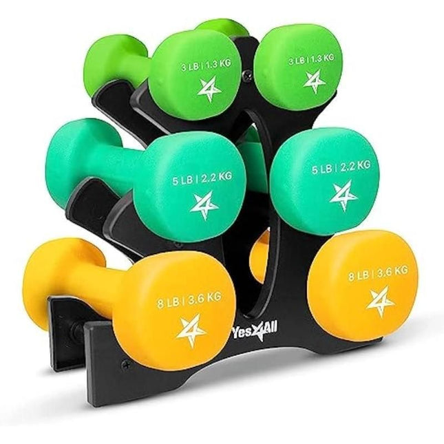 Colorful Neoprene Coated Dumbbell Set with Rack - Wnkrs