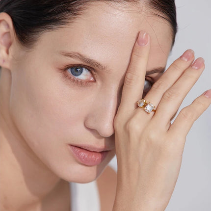 Bague ouverte ajustable et étanche avec zircone cubique rose et verte