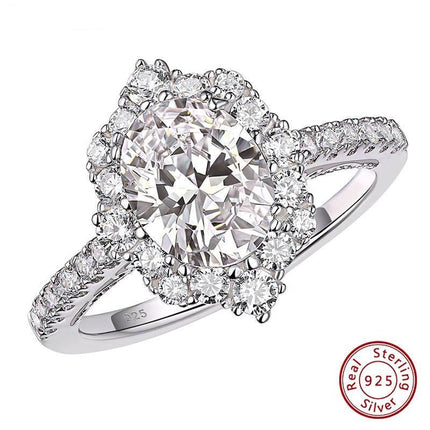 Luxury 925 Sterling Silver Oval Cut Engagement Ring with 2.7Ct Cubic Zircon - Wnkrs