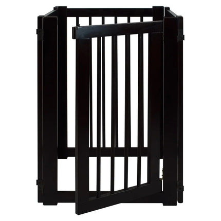 Elegant Espresso Hardwood Freestanding Pet Gate with Walk-Through Door - Wnkrs