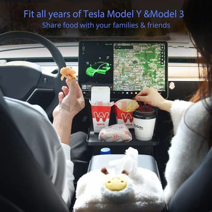 Center Console Food Tray with Anti-Slip Phone Holder for Tesla Model 3 & Y (2017-2023) - Wnkrs