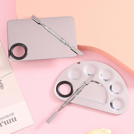 Palette de mélange de maquillage et de nail art en acier inoxydable avec spatule - Kit d'outils de beauté professionnel et portable