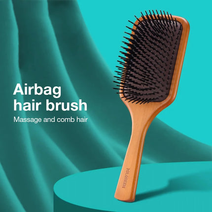 Brosse à cheveux de massage du cuir chevelu en bois d'érable naturel avec peigne à dents fines