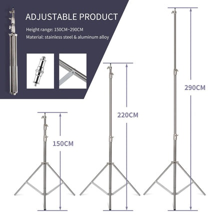 Heavy Duty Stainless Steel Tripod Light Stand 2.8M - Wnkrs