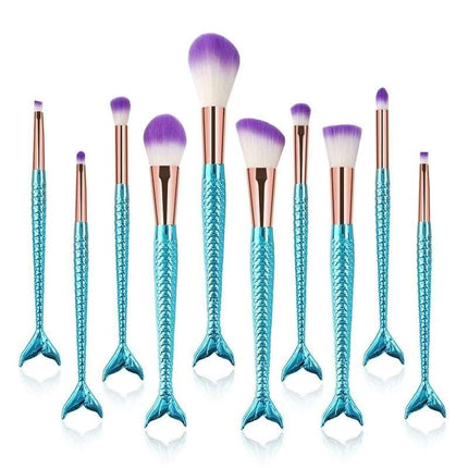 10Pcs Mermaid Style Makeup Brush Set - Wnkrs