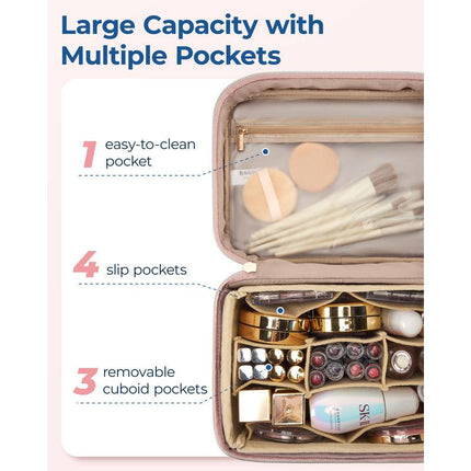 Bolsa de maquillaje de viaje plegable con inserto extraíble y amplio espacio de almacenamiento