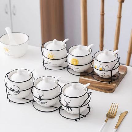 Ensemble de pots à épices en céramique avec cuillère et couvercle pour assaisonnement de cuisine