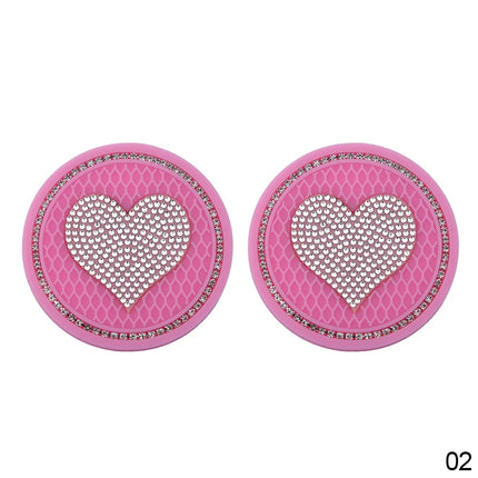 2PCS Heart-Shaped Diamond Car Cup Holder Mats - Wnkrs