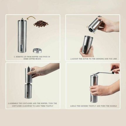 Home Portable Manual Coffee Grinder Stainless Steel with Ceramic Burr Bean Mill - Wnkrs