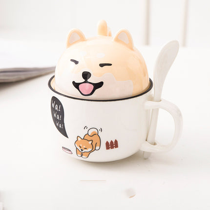 Cartoon Office Ceramic Mug With Lid Spoon - Wnkrs