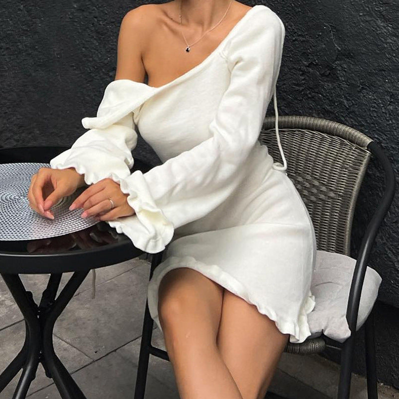 Flared-Sleeve Open-Back Dress