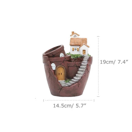 Maceta de resina con forma de granja creativa para suculentas: decoración del hogar con jardín de hadas