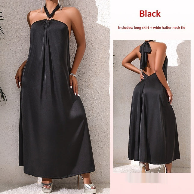 French Style Off Shoulder Halter Maxi Dress Womens