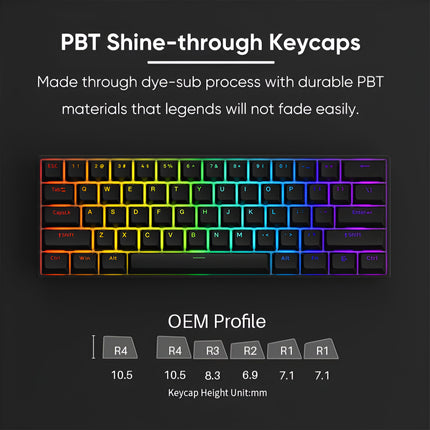 61-Key Wired Mechanical Gaming Keyboard with Rapid Trigger and RGB Backlight