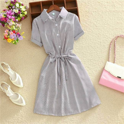 Elegant Striped Cotton Shirt Dresses - Wnkrs