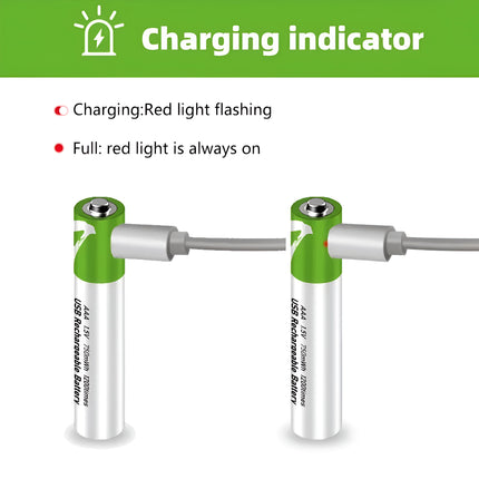 Piles au lithium rechargeables USB AA 1,5 V 2600 mAh (4 pièces) pour télécommandes, jouets + câble