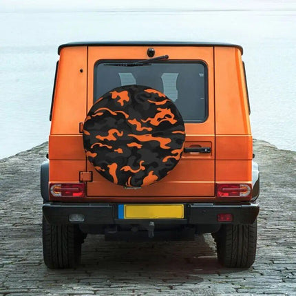 Rugged Camo Spare Tire Cover – Black Orange Camouflage Wheel Protector for Off-Road and Outdoor Vehicles - Wnkrs