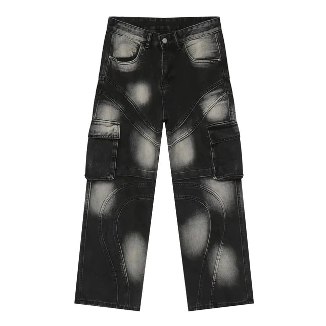 Pantalon en denim à jambe large et dégradé patchwork pour homme