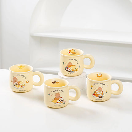 Tasse à café et à lait en céramique avec joli motif ours beige – Design de dessin animé adorable pour le bureau et le dortoir