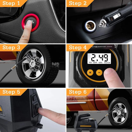 Compresseur d'air électrique portable pour pneus de voiture avec LED et manomètre