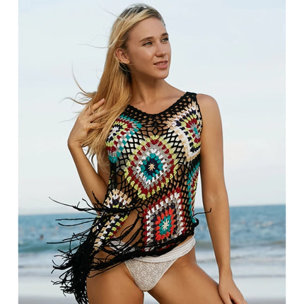 Colorful Crochet Tops Tassel Swimsuit Cover Ups for Women