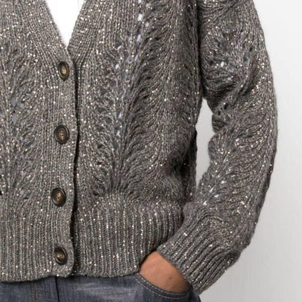 Pull cardigan en mélange de cachemire à paillettes pour femme