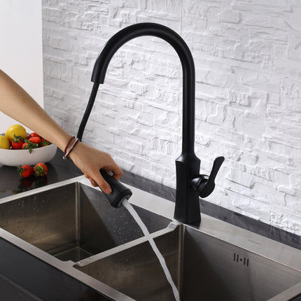 Hot And Cold Kitchen Black Pull-out Rotating Sink Faucet - Wnkrs