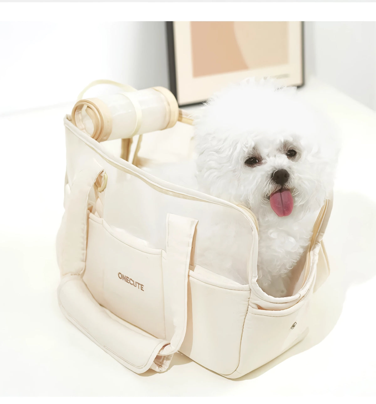 Beige Pet Carrier Tote with Optional Mat and Strap