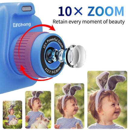 Cámara para niños con impresión instantánea, zoom 10x y modo selfie