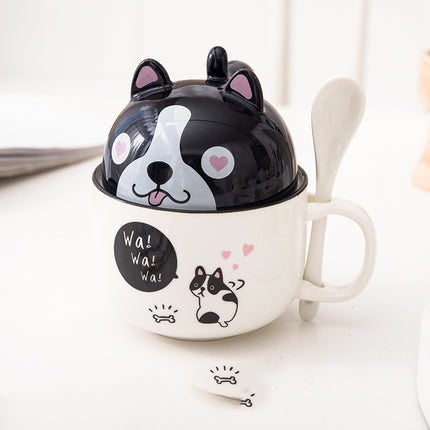 Cartoon Office Ceramic Mug With Lid Spoon - Wnkrs