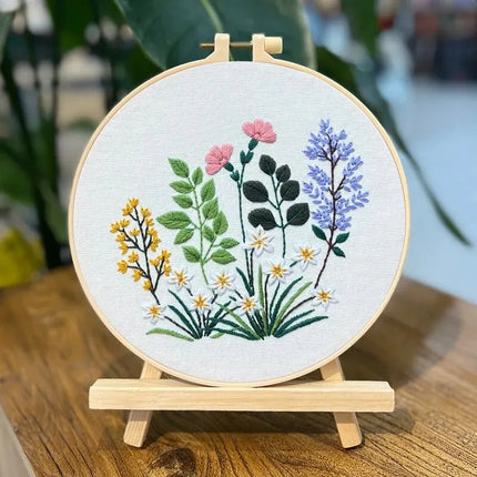 Floral Embroidery DIY Kit with Hoop