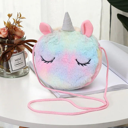 Sac à bandoulière en peluche licorne magique pour enfants à la mode