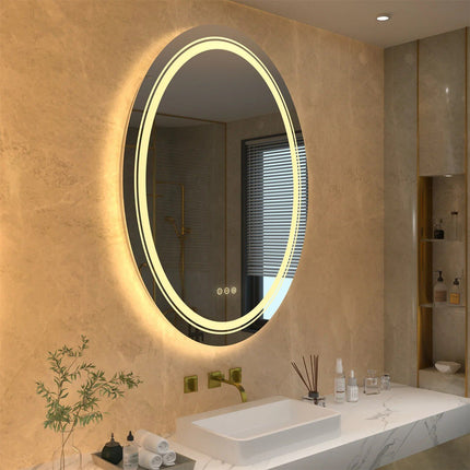 Modern Oval LED Bathroom Mirror with Dimmable Light and Demist Feature - Wnkrs