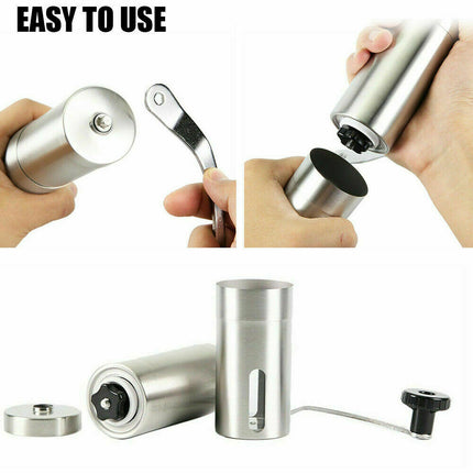 Home Portable Manual Coffee Grinder Stainless Steel with Ceramic Burr Bean Mill - Wnkrs