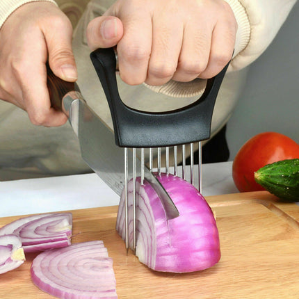 Food Slice Assistant - Stainless Steel Onion Holder Slicer Tomato Cutter NonSlip - Wnkrs