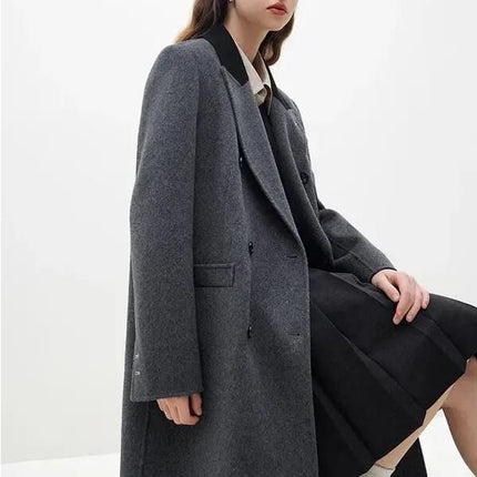 Dark Grey Women's Long Woolen Coat