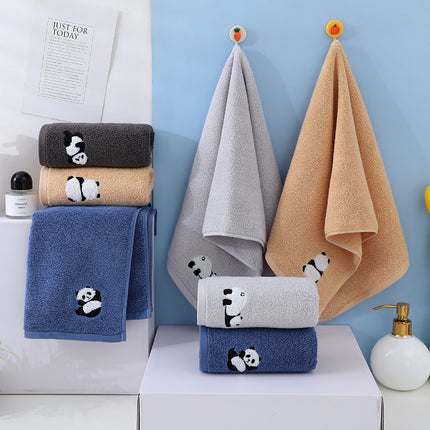 Serviette de toilette en coton brodée Panda - Serviette de bain absorbante et douce