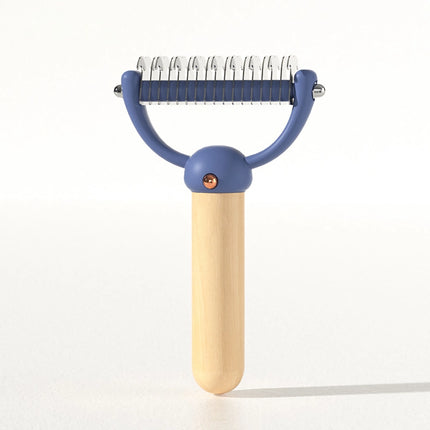 Double-Sided Pet Hair Comb with Wooden Handle