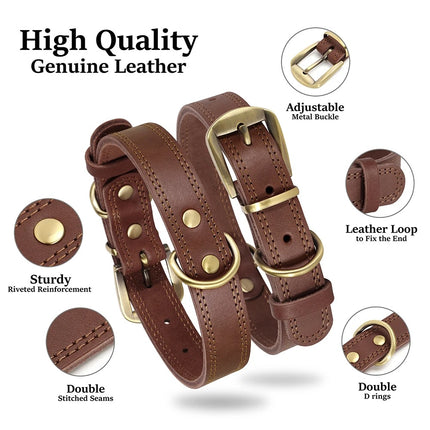 Collar de cuero genuino para perros, duradero y ajustable para perros pequeños y grandes