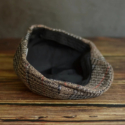 Casquette gavroche classique en laine mélangée pour hommes et femmes - Casquette plate à carreaux rétro