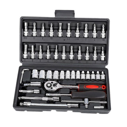 Professional 46-Piece Car Repair Hand Tool Set - Multifunction Ratchet Wrench and Tire Removal Kit - Wnkrs