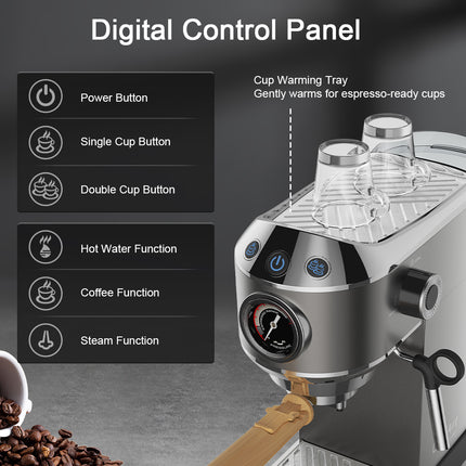 Cafetera espresso semiautomática de 20 bares con varilla espumadora de leche