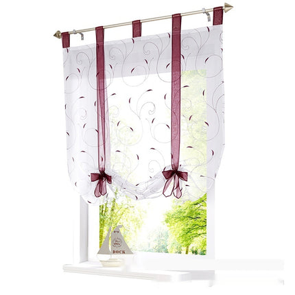 Embroidered Pastoral Adjustable Curtain Rod Ribbon Roman Window Screen - Wnkrs