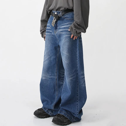 Pantalones vaqueros de hombre con rayas degradadas lavadas: pantalones casuales de pierna ancha