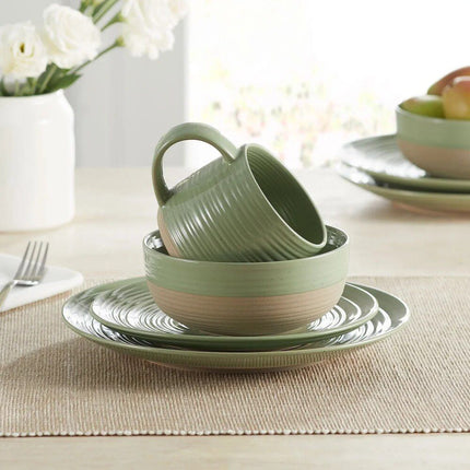 16-Piece Sage Green Artisanal Stoneware Dinnerware Set - Wnkrs