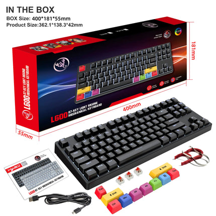 87-Key Wired Mechanical Keyboard with ABS Keycaps, Hot-Swappable Silent Red Switches, and White Backlight for Office and Gaming