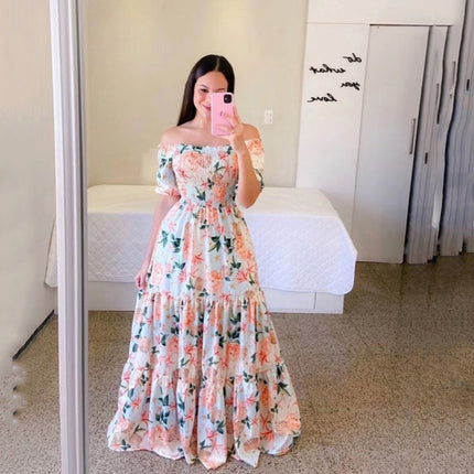 Robe longue à épaules dénudées et à la mode florale pour femme