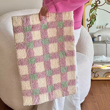 Tapis de sol floqué en peluche à carreaux pour chambre à coucher et au-delà