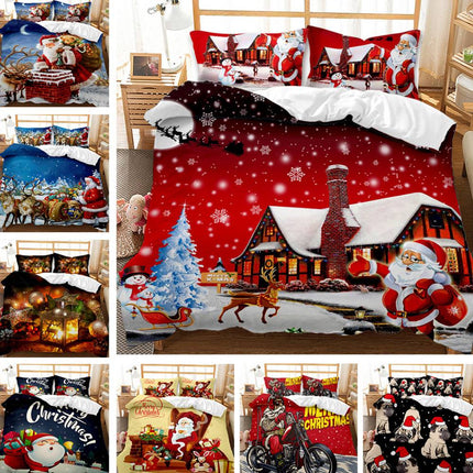 Red Christmas 3D Digital Print Ground Bedding Three-piece Set - Wnkrs