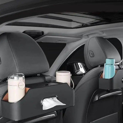 Universal PU Leather Car Seat Back Organizer with Cup Holder & Hooks - Wnkrs